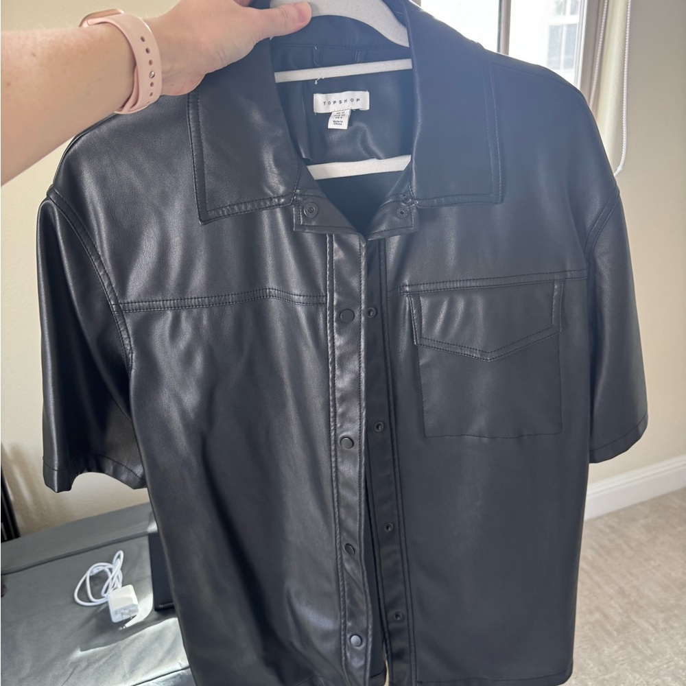 Topshop Black Faux Leather Shirt Jacket